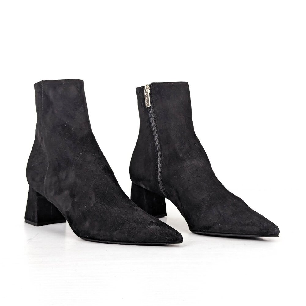 AGL Women Notch Ash Black Suede Pointy Zip Dress Office Ankle Boots sz 8US EUR38